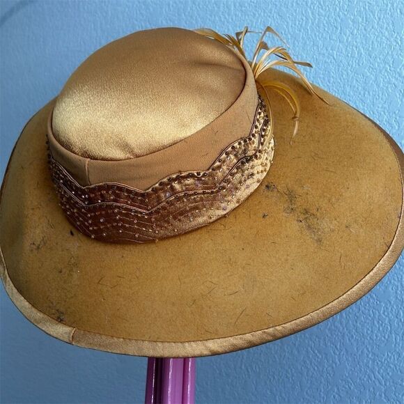 Mikano Vintage Wool Felt Hat Brown Feather Detail Unisex Size 6 7/8 - Picture 5 of 8